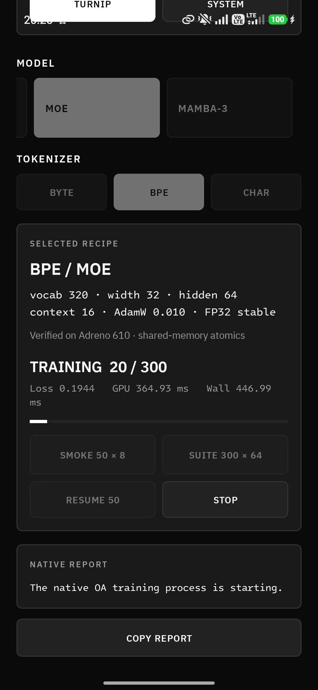 OA Mobile Lab training a sparse MoE model on Android