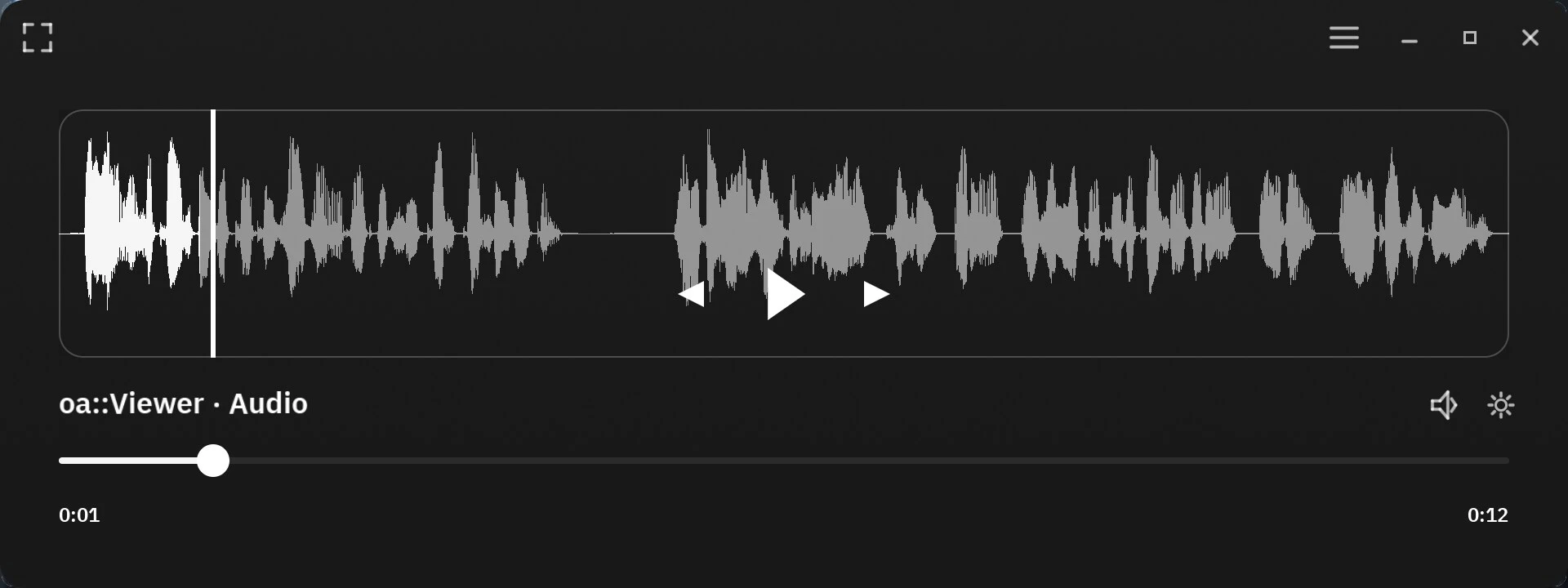 OA Viewer audio transport displaying a waveform overview